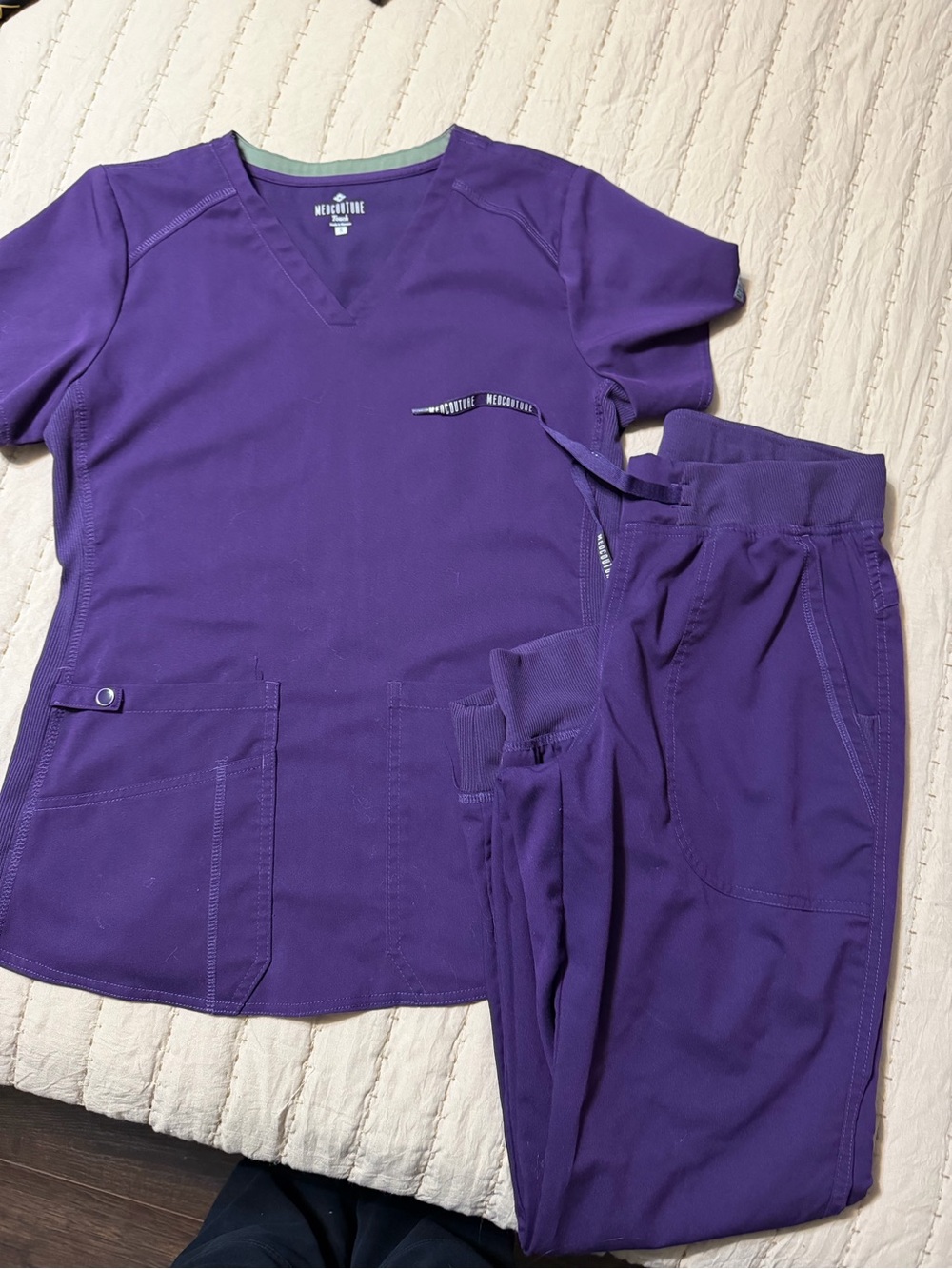 Small Med Couture Women's Purple Scrub Set - Deep Purple Top & Joggers